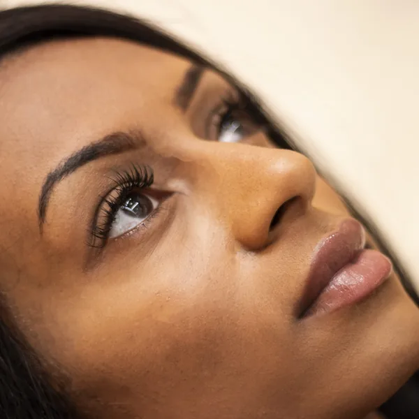 Defined brows and lashes, close up